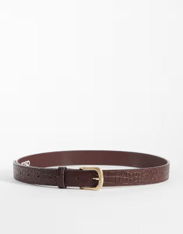エイソス メンズ アクセサリー ベルト レザー ASOS DESIGN croc texture leather single stud belt with roundedge gold buckle