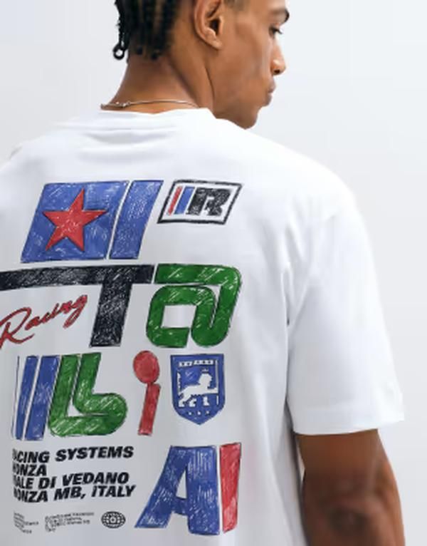 エイソス メンズ トップス Tシャツ グラフィック ASOS DESIGN relaxed Tshirt with Italia graphic WHITE ホワイト