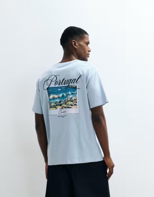 ジャック アンド ジョーンズ メンズ トップス Tシャツ プリント Jack Jones Portugal summer backprintshirt Subdued Blue ブルー