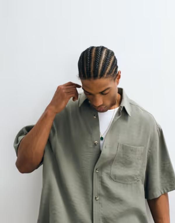 エイソス メンズ トップス シャツ ASOS DESIGN boxy oversizedrapey shirt Khaki カーキ 13,306円