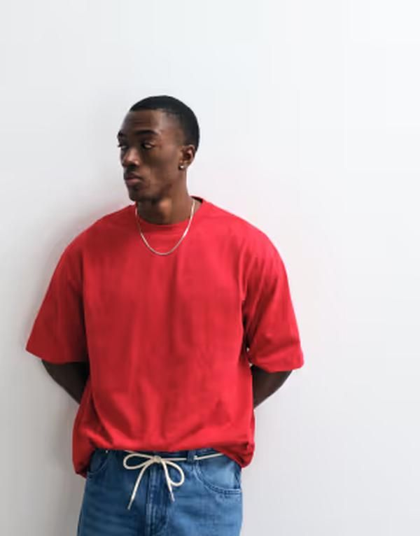 エイソス メンズ トップス Tシャツ ASOS DESIGN heavyweight oversized Tshirt SAVVY RED レッド