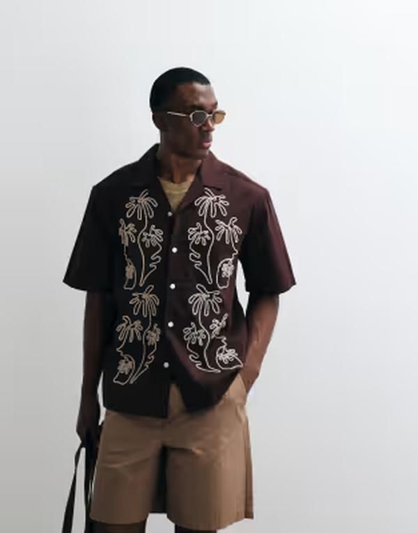 オンリーアンドサンズ メンズ トップス シャツ リラックスフィット ONLY SONS relaxed fit embroidery shirt with resort collar in dark