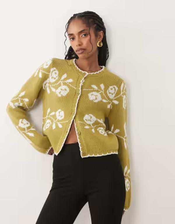 ミスセルフフリッジ レディース アウター カーディガン フラワー Misselfridge blanket stitch cardigan with florals Green floral グリーン