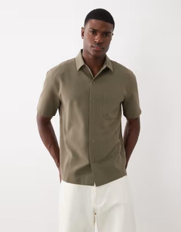 エイソス メンズ トップス シャツ ASOS DESIGN smart relaxed shirt with snaps Khaki カーキ
