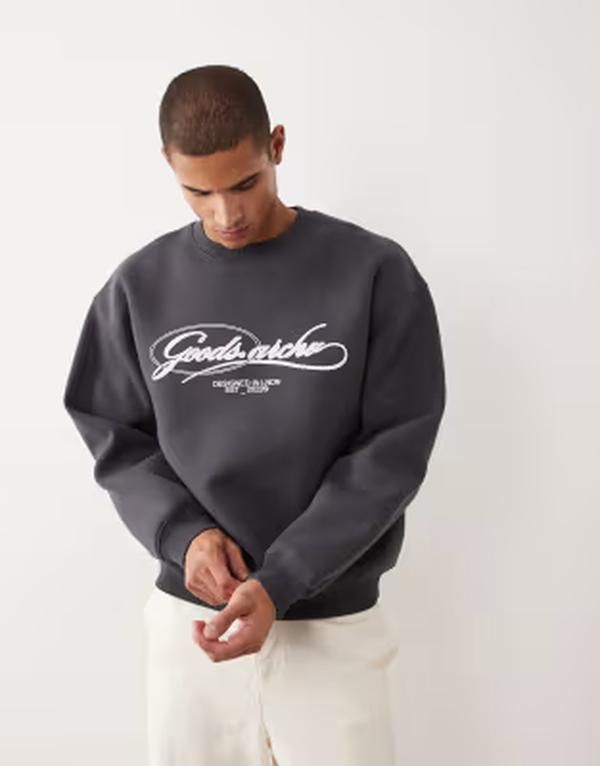 エイソス メンズ アウター パーカー・スウェット プリント シャツ スキューバ ASOS DESIGN oversized sweatshirt with puff print in scubasty