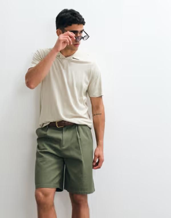 エイソス メンズ トップス ポロシャツ レギュラーフィット リネン ASOS DESIGN regular fit camp collar polo in light green with linen
