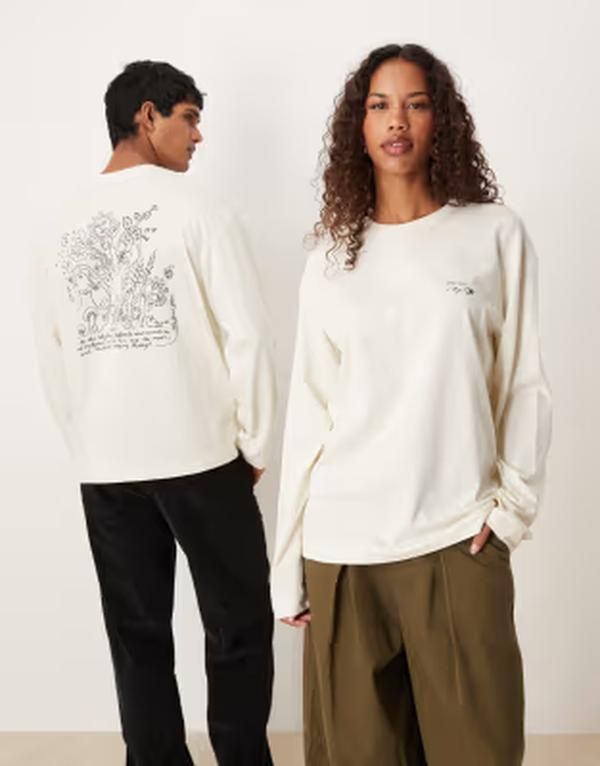 アルケット メンズ トップス Tシャツ プリント ARKET Cafe Unisex long sleeve back printed tshirt WHITE ホワイト