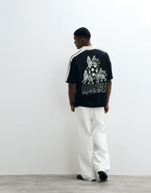 エイソス メンズ トップス Tシャツ ポロシャツ プリント ASOS DESIGN oversized polo with Bob Marley print black ブラック