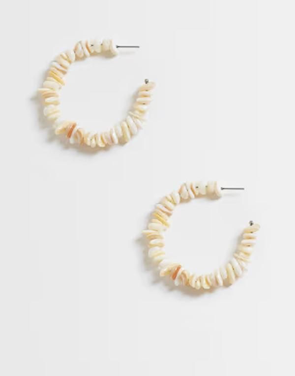 デザインビーロンドン レディース アクセサリー ピアス・イヤリング DesignB London faux chipped stone hoop earrings in cream WHITE ホワイ