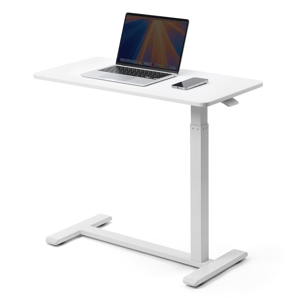 サンワダイレクト サイドテーブル 低床化キャスター付き ガス圧昇降式 幅80×奥行40cm 高さ66?100cm 高さ調節 オーバーテーブル ホワイト 100-ERD046Wｍａ