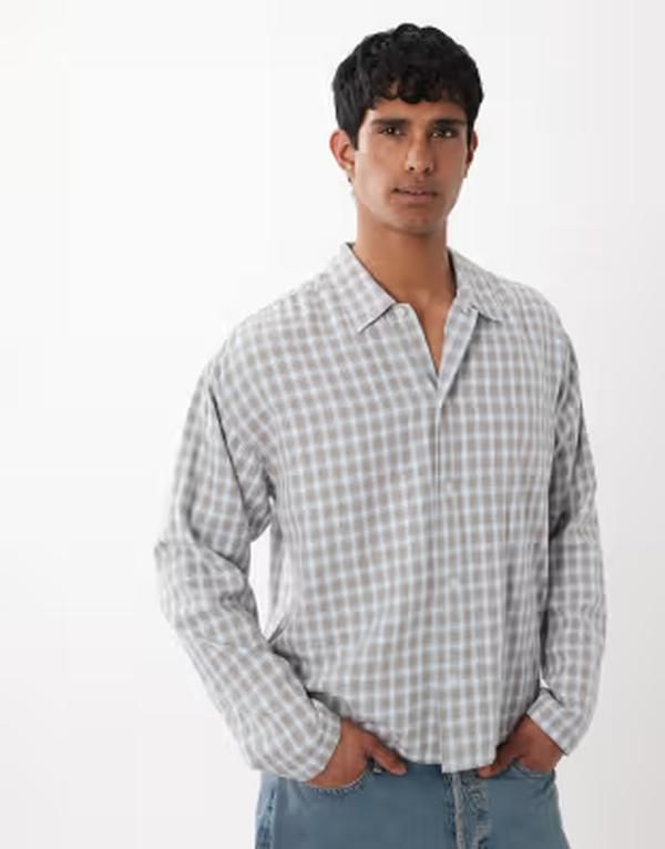 ジャック アンド ジョーンズ メンズ トップス シャツ コットン Jack Jones long sleeve cotton shirt in pale blue check Vintage khak