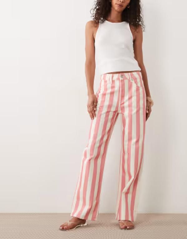 エイソス レディース ボトムス デニムパンツ ストレート クロップド ジーンズ ASOS DESIGN cropped comfort stretch straight leg jeanstripes