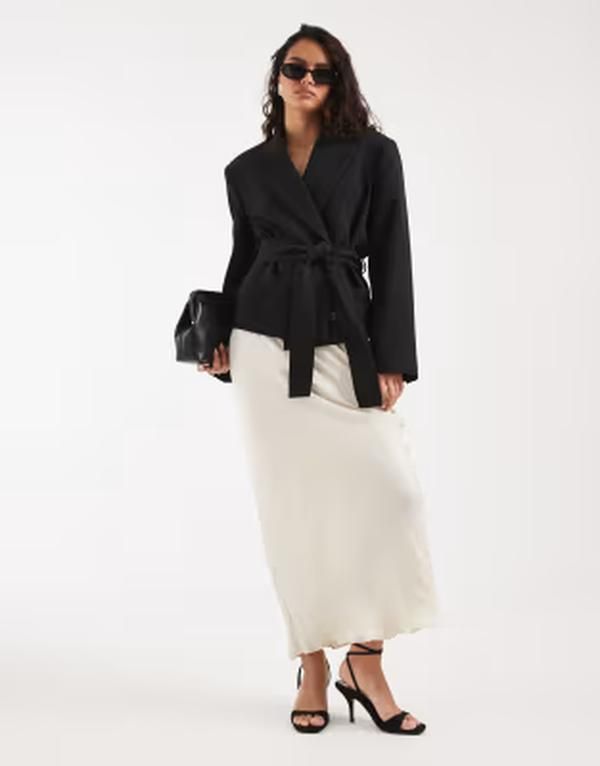エイソス レディース ボトムスカート サテン マキシ ASOS DESIGN satin bias maxi skirt in ecru part of a set Ivory アイボリー