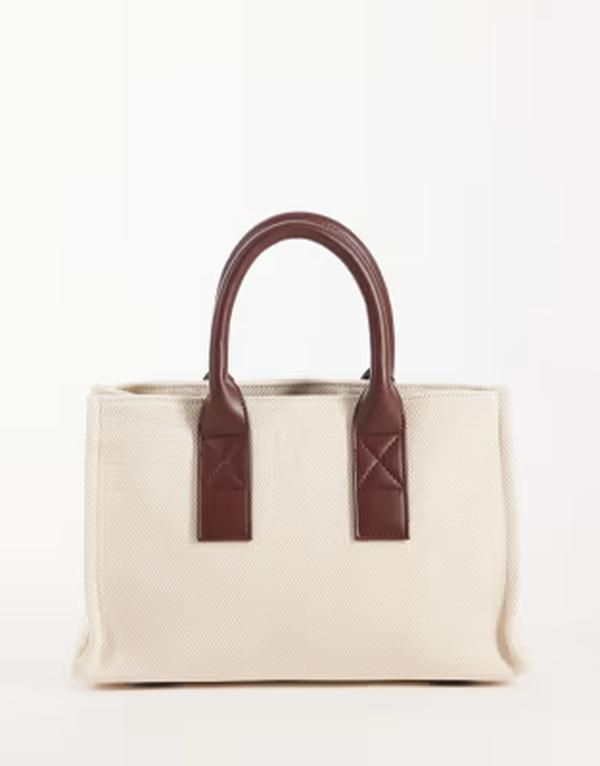 エイソス レディース バッグ ASOS DESIGN classic structu red tote bag in ecru and tan ECRU エクリュ