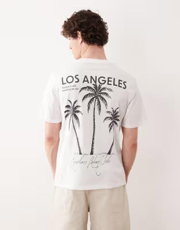 ジャック アンド ジョーンズ メンズ トップス Tシャツ プリント Jack Jones oversized Tshirt with los angeles back print Bright Whi