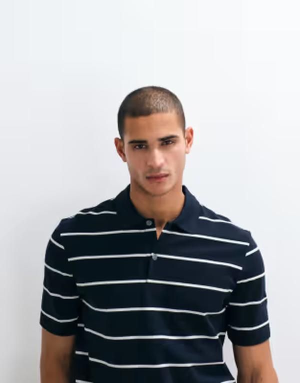 アルケット メンズ トップス Tシャツ ポロシャツ プリント コットン ARKET pure cotton short sleeve polo striped print Navy stripe ネイ