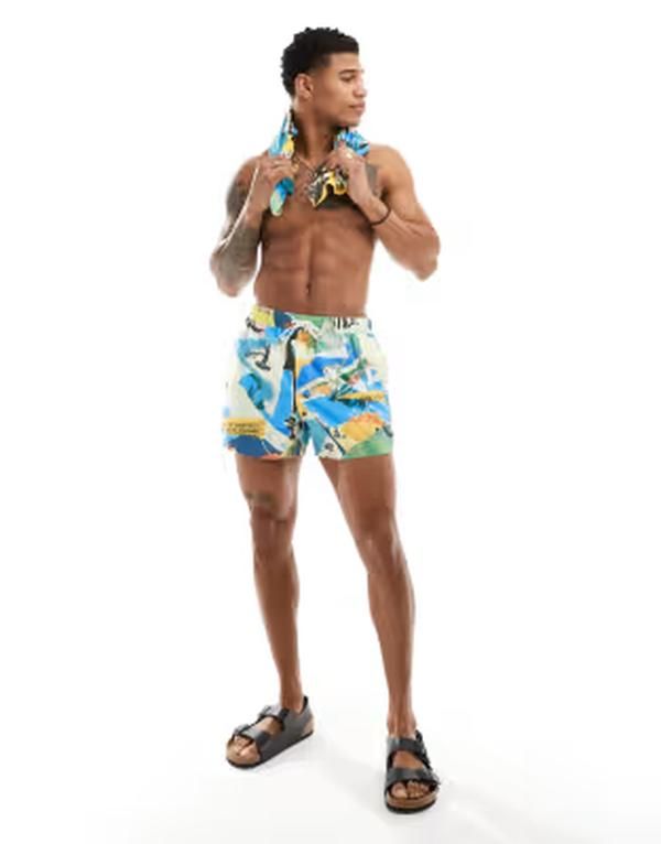 エイソス メンズ 水着 ハーフパンツ・ショーツ ショートパンツ ASOS DESIGN swim shorts in short length part of a set BLUE ブルー