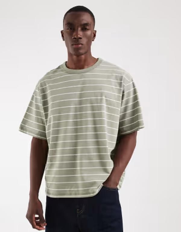 ジャック アンド ジョーンズ メンズ トップス Tシャツ Jack Jonestriped tshirt in sage green and Seagrass ホワイト