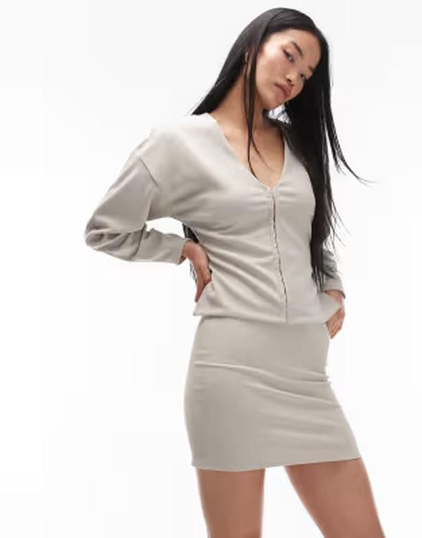 エイソス レディース ボトムスカート リブ ミニ ASOS DESIGN ribbed mini skirt in stone part of a set Stone ストーン