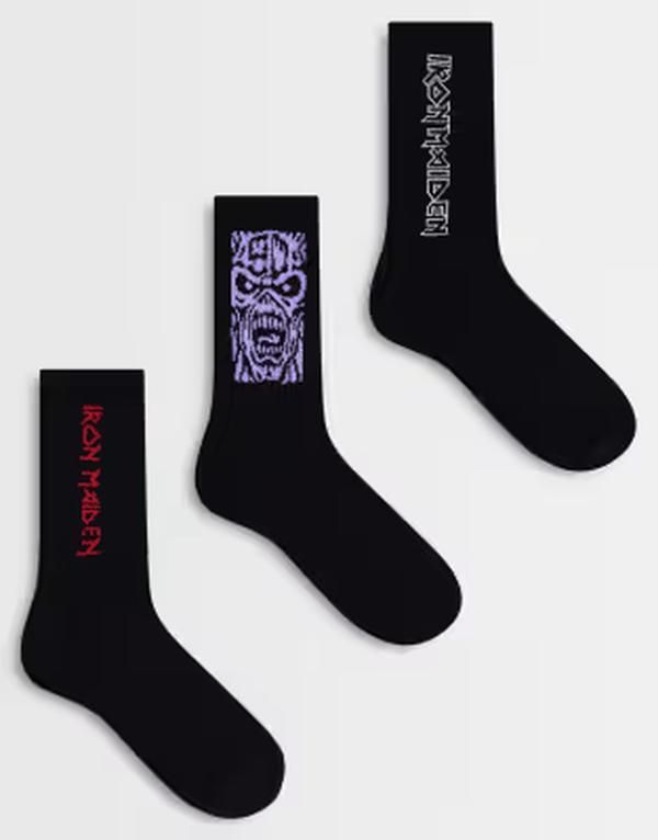 エイソス メンズ アンダーウェア 靴下 グラフィック ASOS DESIGN 3 pack socks with Iron Maiden graphic in mutli Multi マルチカラー