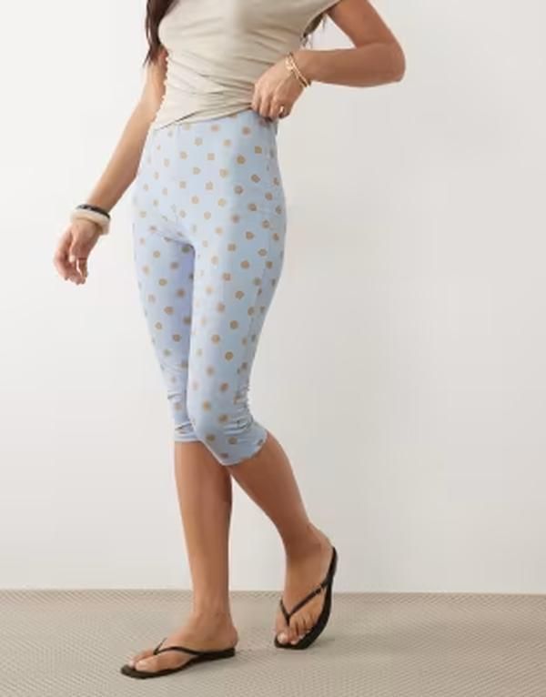 エイソス レディース ボトムス レギンス ドット柄 ドット キャップ ジャージー ASOS DESIGN jersey capri leggings in light blue polka dot B 10,935円