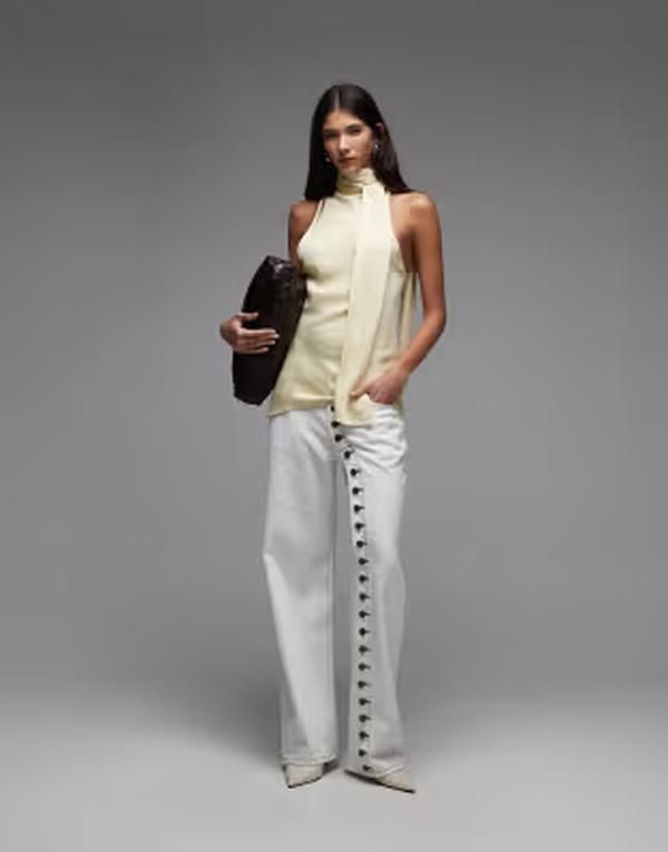 ライオネス レディース ボトムス デニムパンツ アシンメトリー ジーンズ Lioness Penny asymmetric button detail relaxed leg jeans WHITE