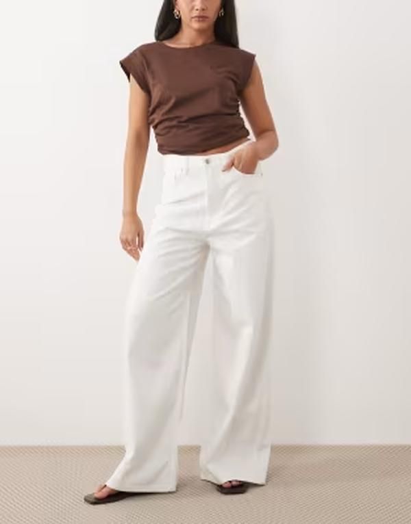 アルケット レディース ボトムス デニムパンツ ワイドレッグ ジーンズ ARKET Cedar high rise wide leg jeans WHITE ホワイト