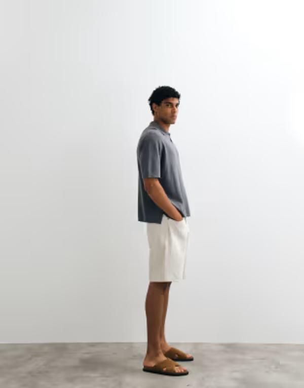 アルケット メンズ トップス Tシャツ ポロシャツ リネン ARKET soft linen mix short sleeve polo shirt in dark GRAY グレー