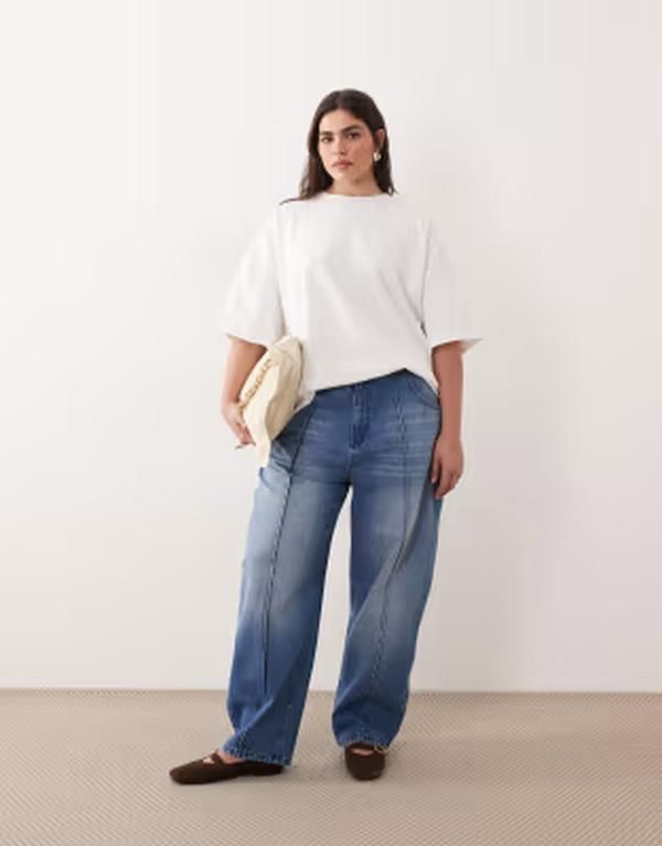 アレンジ レディース ボトムス デニムパンツ ジーンズ ARRANGE Curve clover front seam detail jeans in washed Blue ブルー