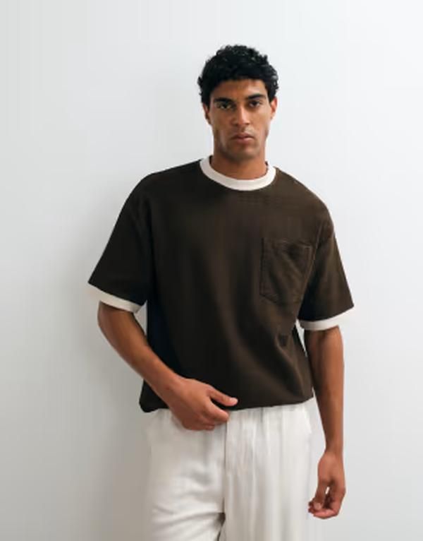 エイソス メンズ トップス Tシャツ コントラスト ASOS DESIGN heavyweight oversized boxy tshirt with contrastitching texture