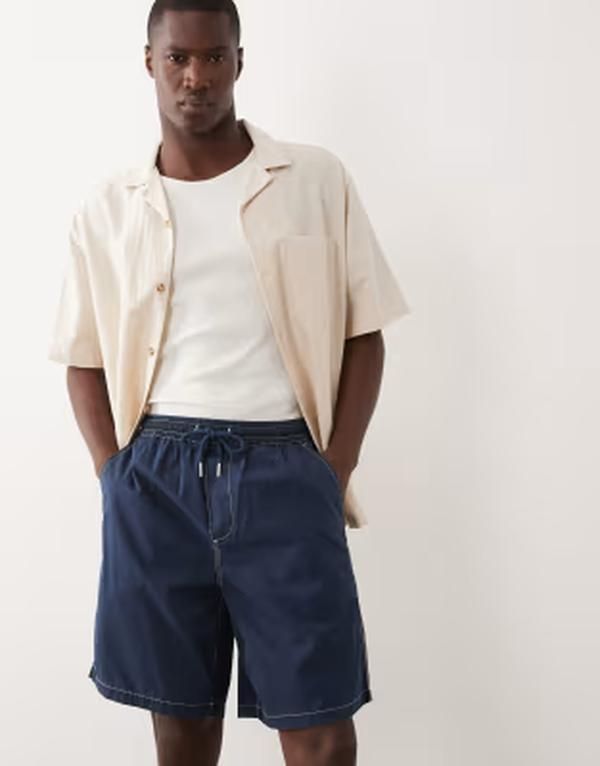 ファーラー メンズ ボトムス ハーフパンツ・ショーツ ショートパンツ コントラスト Farah Swinton contrastitch drawstring shorts NAVY ネイビー