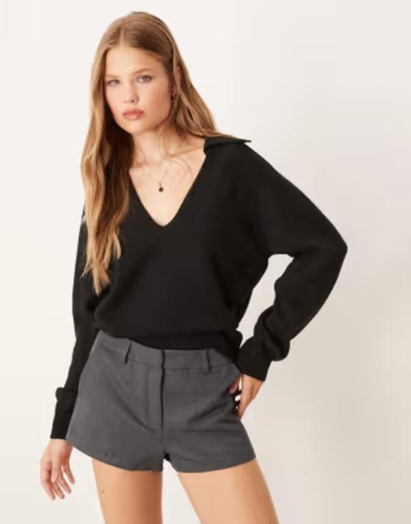 ジーナトリコ レディース アウター ニット・セーター Vネック Gina Tricot long sleeve v neck collar knit sweater Black ブラック