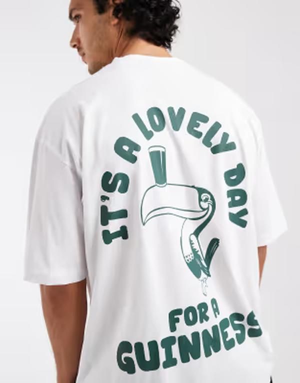 エイソス メンズ トップス Tシャツ プリント ASOS DESIGN oversized tee with Guinness print White ホワイト