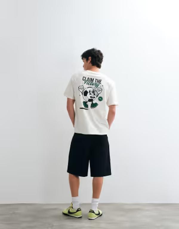 ジャック アンド ジョーンズ メンズ トップス Tシャツ プリント Jack Jones cartoon football backprintshirt in cream Egret クリーム