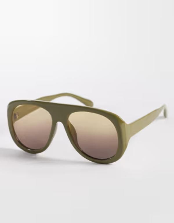 カイア レディース アクセサリー サングラス・アイウェア Kaiia exclusive chunky tan lens aviator sunglasses Khaki and tan カーキ
