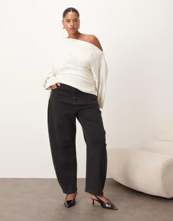 アレンジ レディース ボトムス デニムパンツ ハイウエスト ジーンズ ARRANGE Curveden barreleg high waist hotfix jeans Black ブラック