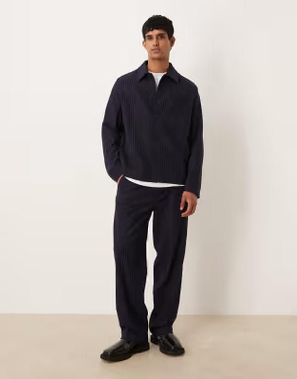 アルケット メンズ ボトムス カジュアルパンツ ウール ARKET pinstriped wool mix pants part of a set NAVY ネイビー