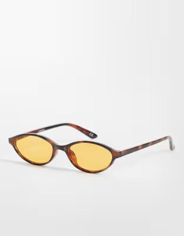 エイソス レディース アクセサリー サングラス・アイウェア ASOS DESIGN slim oval sunglasses in tort with yellow lens BROWN ブラウン
