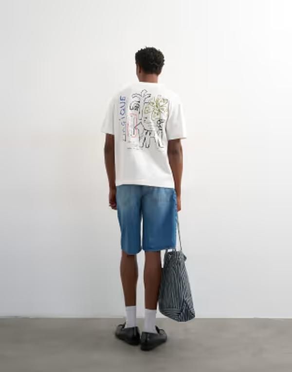 トップマン メンズ トップス Tシャツ リラックスフィット Topman relaxed fitshirt with magique front and back embroidery in ecru