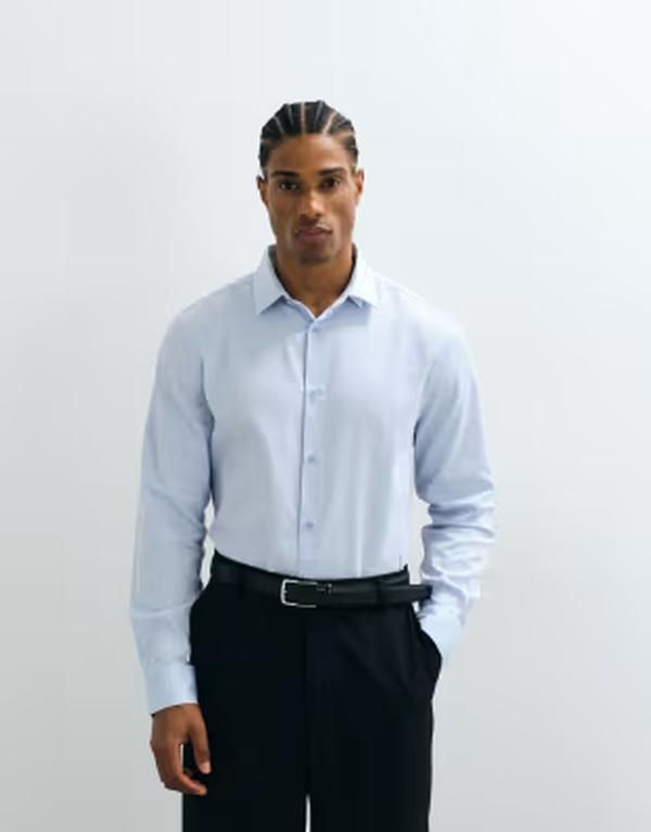 エイソス メンズ トップス シャツ レギュラーフィット ASOS DESIGN regular fit smart shirt in light Blue Stripe ブルー