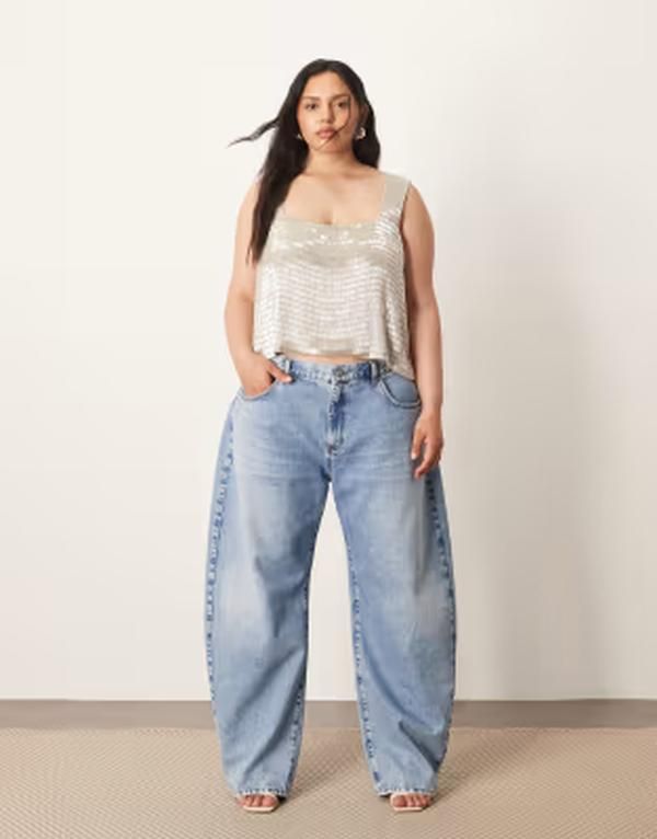 アレンジ レディース ボトムス デニムパンツ ジーンズ ARRANGE Curve Tova tape red curved leg jeans with cuffed hem in light wa