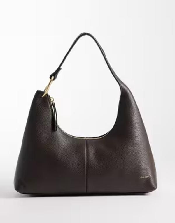 カルバンクライン レディース バッグ レザー Calvin Klein slouchy leather shoulder bag in chocolate Delicioso ブラウン