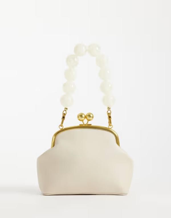 エイソス レディース バッグ ASOS DESIGN resin ball handle frame clutch bag in stone CREAM TORT クリーム