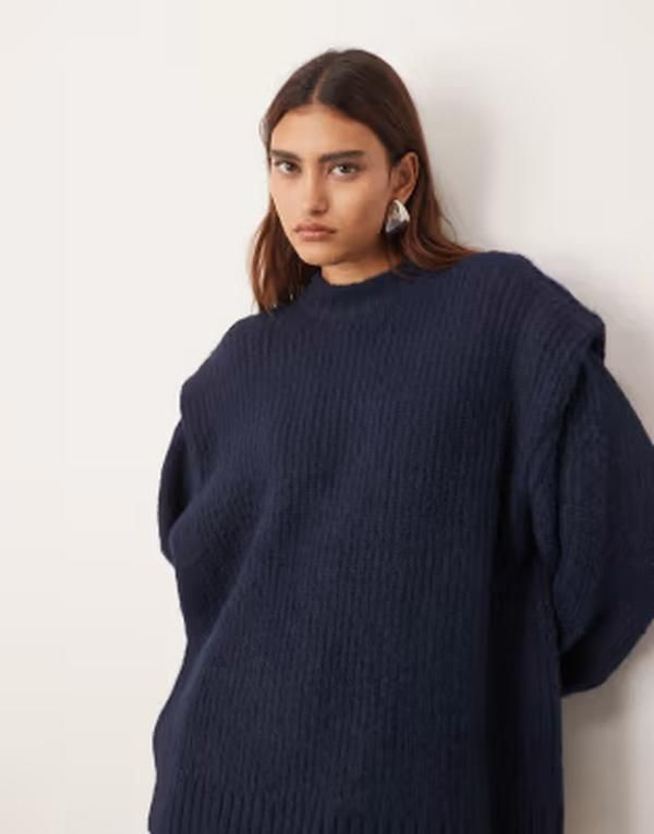 アレンジ レディース アウター ニット・セーター リブニット ARRANGE rib knit shoulder pad sweater Navy ネイビー