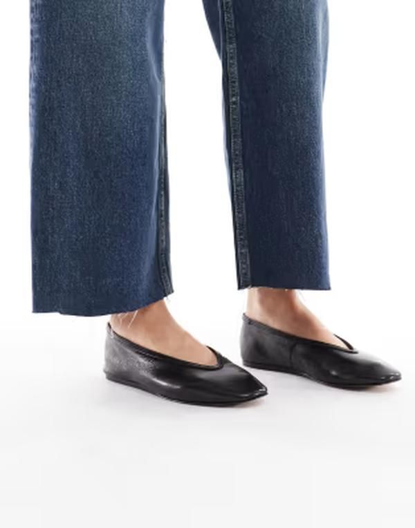 シュー レディース パンプス レザー schuh Lessie high vamp ballet flats in leather Black ブラック