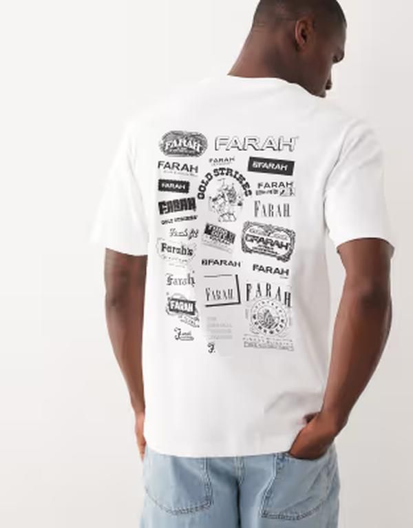 ファーラー メンズ トップス Tシャツ プリント ロゴ グラフィック Farah Tilsworth graphic logo tshirt with chest and back print WHI