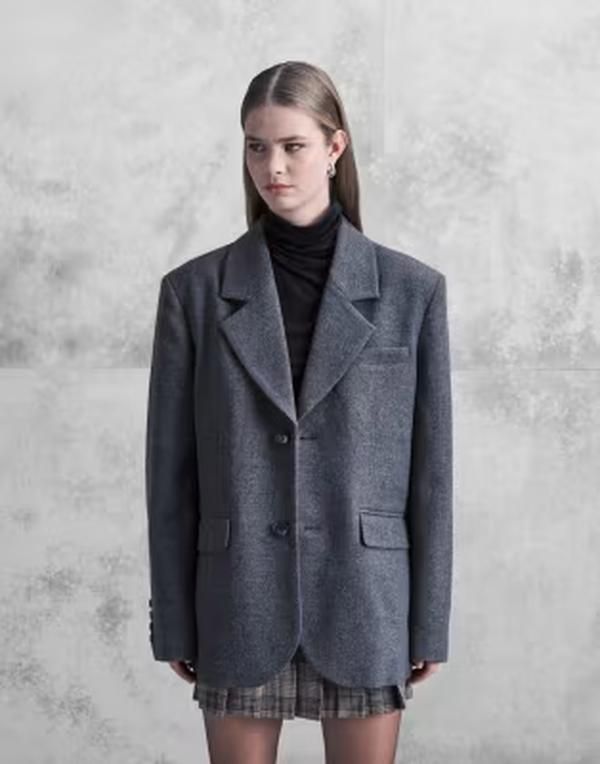 アリアコーブ レディース アウター ジャケット・ブルゾン ウール ブレザー Aria Coversized woolook dropped shoulder blazer in charcoal チャ