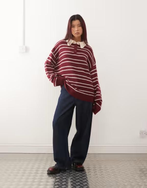 ライオネス レディース アウター ニット・セーター コントラスト Lioness Rising Sun knit contrast collar oversized sweater and cream