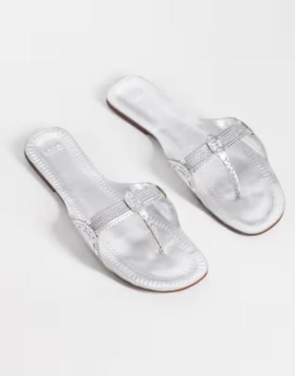 マンゴ レディース シューズ サンダル レザー Mango 100 leather flip flop sandal SILVER シルバー