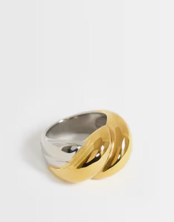 トップショップ レディース アクセサリー リング Tシャツ Topshop Robyn waterproof stainlessteel twist detail ring and SILVER シル